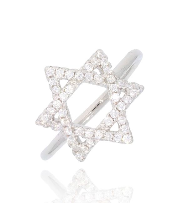 David Star Ring, 925 Sterling Silver Star of David Ring, Women Ring Cz Crystals